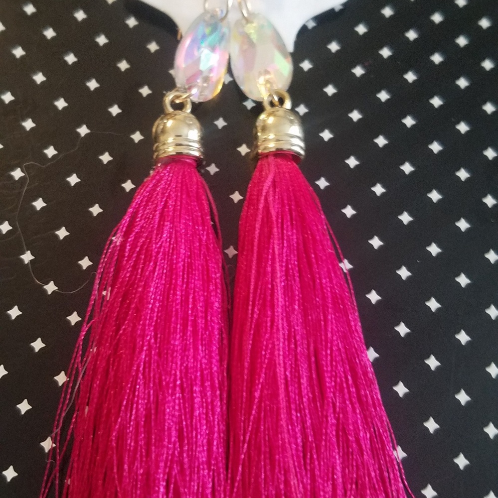 Pink Tassel Dangle Earrings